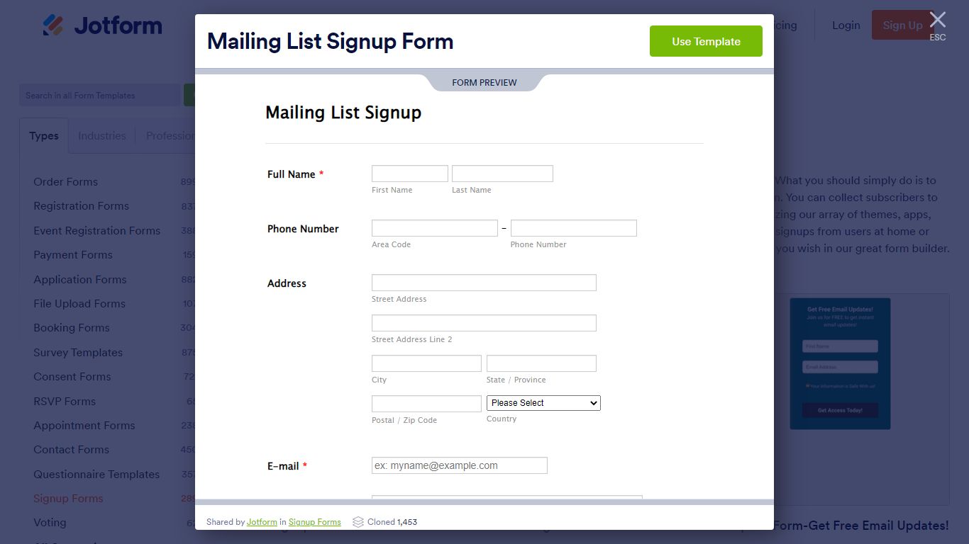 Mailing List Signup Form Template | Jotform