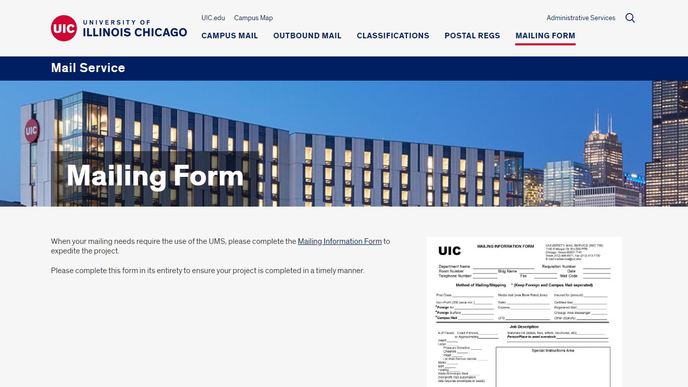 Mailing Form | Mail Service | University of Illinois Chicago